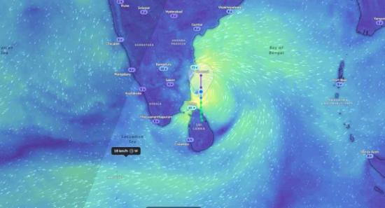 දිට්වා සුළි කුණාටුව හෙට ඉන්දියාවේ තමිල්නාඩු වෙරළට